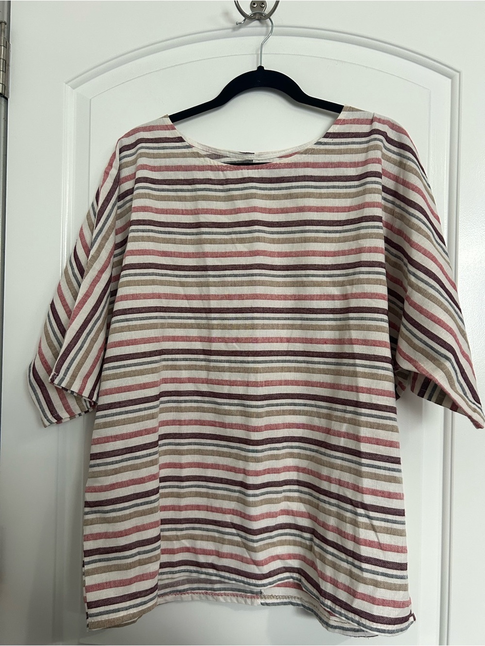 Made In Italy Striped Linen Blend Top Size Size XL Chic Coastal Vacation Flowy